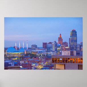 Poster Centre-ville de Kansas City, Missouri, au crépuscu