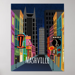 Poster Centre-ville de Nashville la nuit