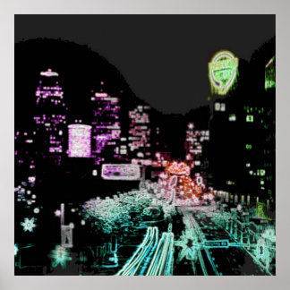 Poster Centre-ville psychédélique de Kansas City