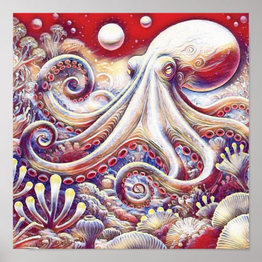 Poster Cephalopod Cosmic Octopus in Psychedelic Seas (Devant)