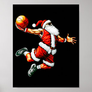 Poster Cerceau de basketball à dunk de Noël du Père Noël