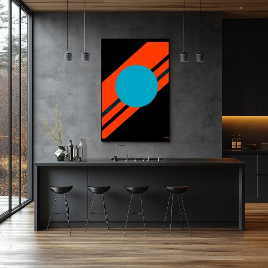 Poster Cercle cyan avec design Bauhaus diagonal orange