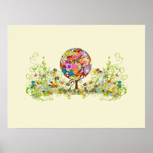 Poster Cercle d'amour de l'arbre fleuri de la forêt magiq