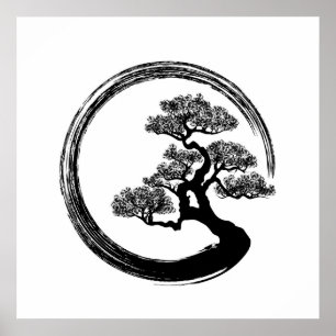 Poster Cercle de zen d'Enso et arbre de bonsaïs