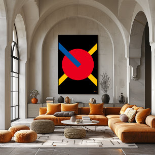 Poster Cercle rouge avec Bars Bauhaus Bleu et Jaune