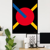 Poster Cercle rouge avec Bars Bauhaus Bleu et Jaune (Bureau à domicile)