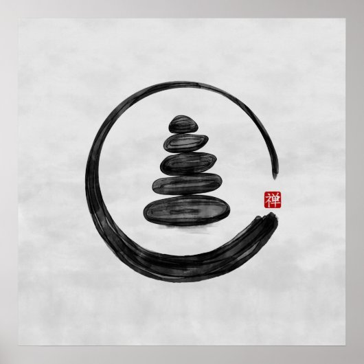 Poster Cercle Zen Enso et pierres Zen - Aquarelle (Devant)