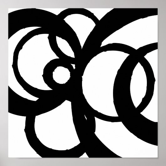 Poster Cercles Abstraits Design noir sur blanc (Devant)