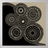 Poster Cercles Abstraits Fleurs de points Noir sur Tan Im (Devant)