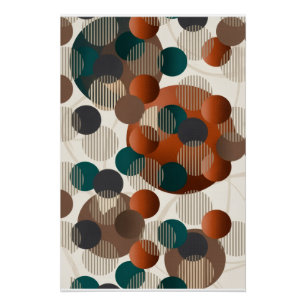 Poster Cercles Abstraits Géométriques Marron Et Bleu Mode