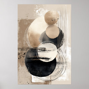 Poster Cercles Abstraits Neutres Beige Noir Minimaliste