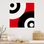 Poster Cercles Abstraits noirs et blancs en rouge (Cuisine)