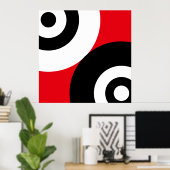 Poster Cercles Abstraits noirs et blancs en rouge (Bureau à domicile)