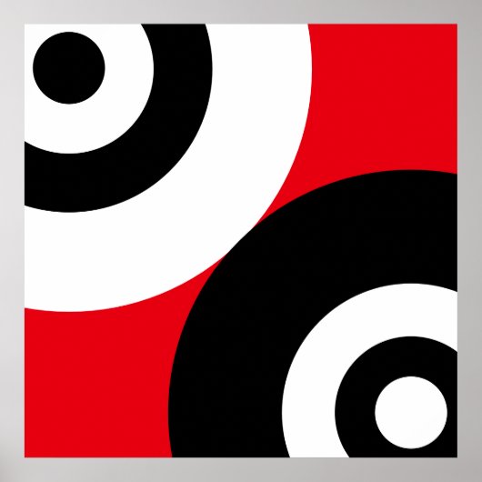 Poster Cercles Abstraits noirs et blancs en rouge (Devant)