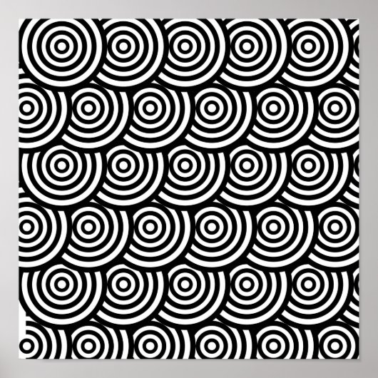 Poster Cercles Abstraits noirs et blancs Wavy (Devant)