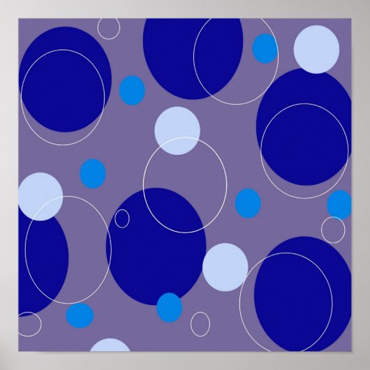 Poster Cercles Bleus Rétro & Ovales Royal Periwinkle Aqua (Devant)