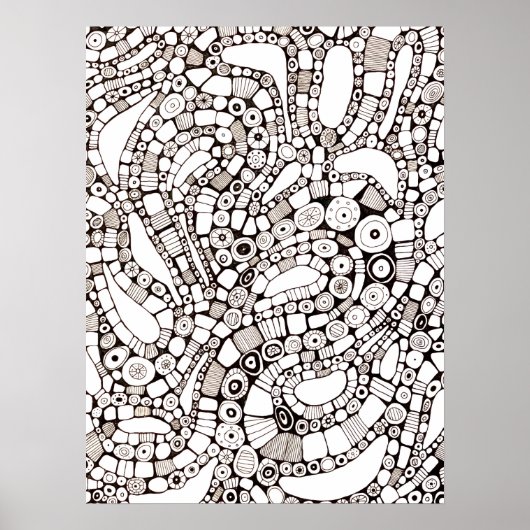 Poster Cercles Carrés Ondulés Abstraits Dessin Au Trait (Devant)