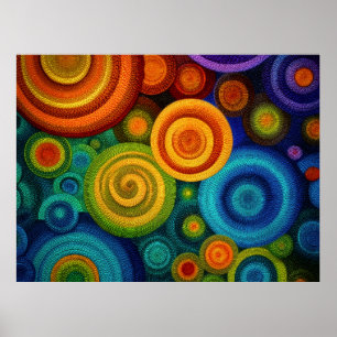 Poster Cercles concentriques abstraits en multicolore vib