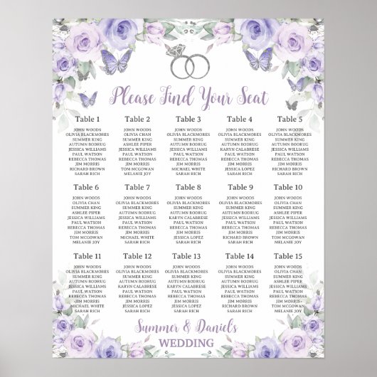 Poster Cercles de Mariage Floral de lavande violette (Devant)