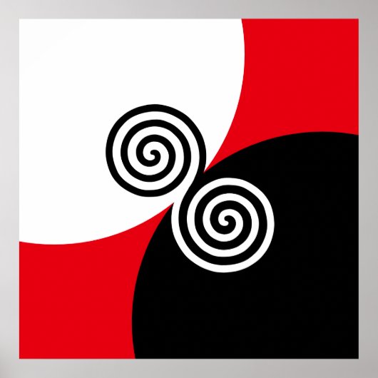 Poster Cercles de spirale abstraits sur fond noir rouge e (Devant)
