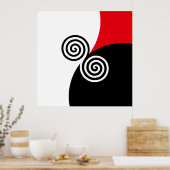 Poster Cercles de spirale abstraits sur fond noir rouge e (Cuisine)