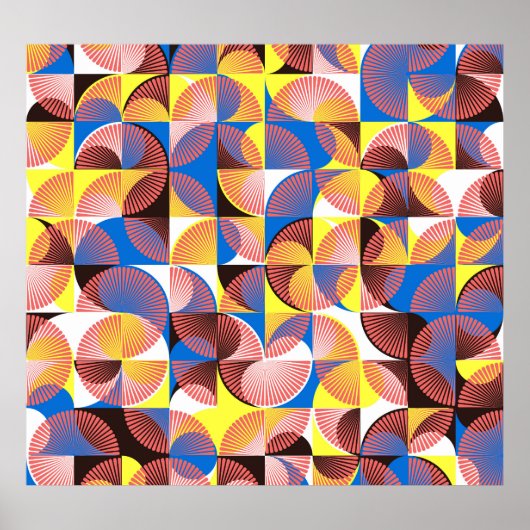 Poster Cercles du milieu du siècle, rayures, tuiles vinta (Devant)