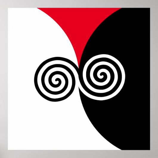 Poster Cercles en spirale abstraits sur fond noir rouge e (Devant)