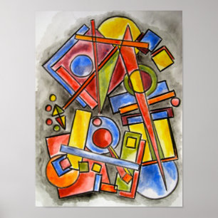 Poster Cercles Et Carré-Moderne Bauhaus Art Géométrique