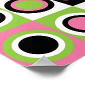 Poster Cercles Motif Retro Rose Vert Noir Blanc (Coin)