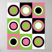 Poster Cercles Motif Retro Rose Vert Noir Blanc (Devant)