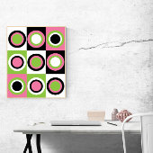 Poster Cercles Motif Retro Rose Vert Noir Blanc