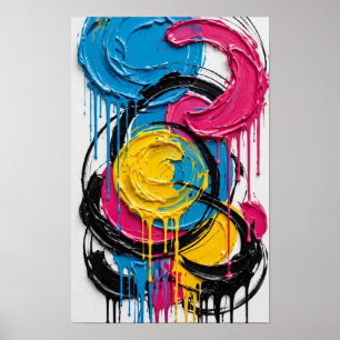 Poster Cercles Pop Dégoulinant - Bleu Rose Jaune Noir Col