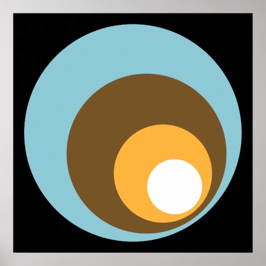 Poster Cercles rétro Bleu Noir Brown Orange & Blanc (Devant)