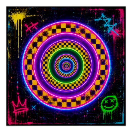 Poster Cercles Rétro Néon (Devant)