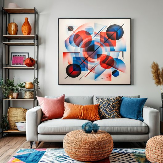 Poster Cercles rouges bleus abstraits modernes