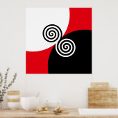 Poster Cercles spiraux Abstraits en rouge et blanc noir (Cuisine)