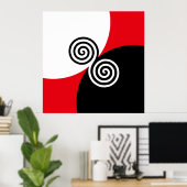 Poster Cercles spiraux Abstraits en rouge et blanc noir (Bureau à domicile)