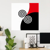 Poster Cercles spiraux Abstraits en rouge et blanc noir (Bureau à domicile)
