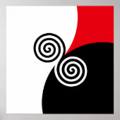 Poster Cercles spiraux Abstraits en rouge et blanc noir (Devant)