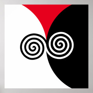 Poster Cercles spiraux Abstraits en rouge et blanc noir