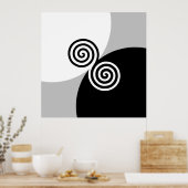 Poster Cercles spiraux Abstraits sur gris noir et blanc (Cuisine)