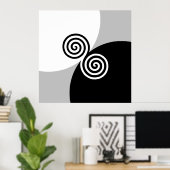 Poster Cercles spiraux Abstraits sur gris noir et blanc (Bureau à domicile)