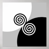 Poster Cercles spiraux Abstraits sur gris noir et blanc (Devant)