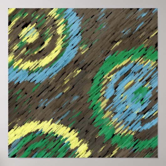 Poster cercles vert brun jaune art moderne abstrait (Devant)