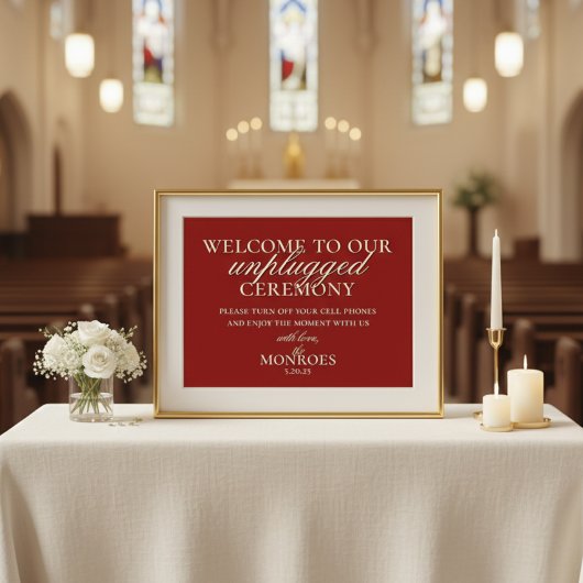 Poster Cérémonie de mariage débranchée rouge argent ancie