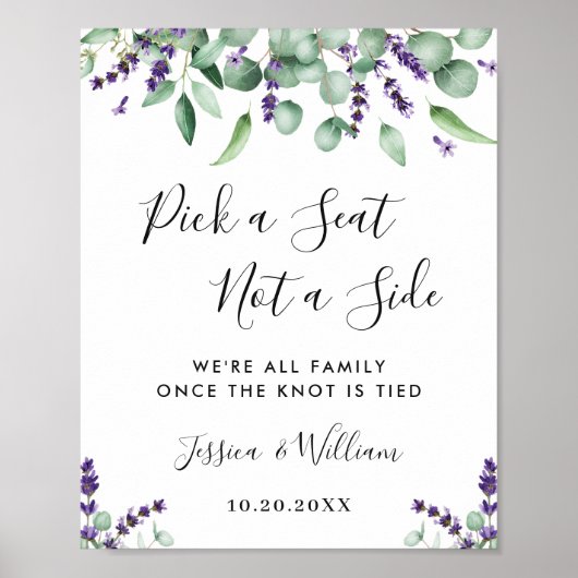 Poster Cérémonie de Mariage Eucalyptus Lavender Siège (Devant)