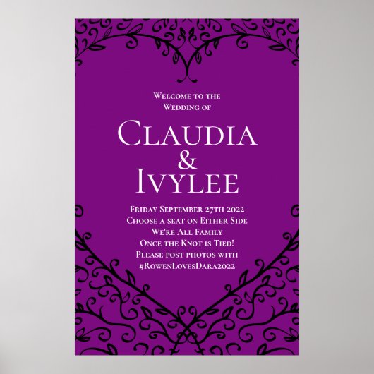 Poster Cérémonie de Mariage gothique du coeur pourpre et (Devant)