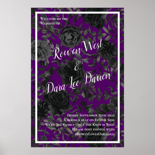 Poster Cérémonie de Mariage gothique Rose violet et noir (Devant)