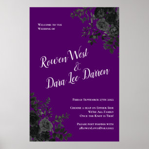 Poster Cérémonie de Mariage gothique Rose violet et noir