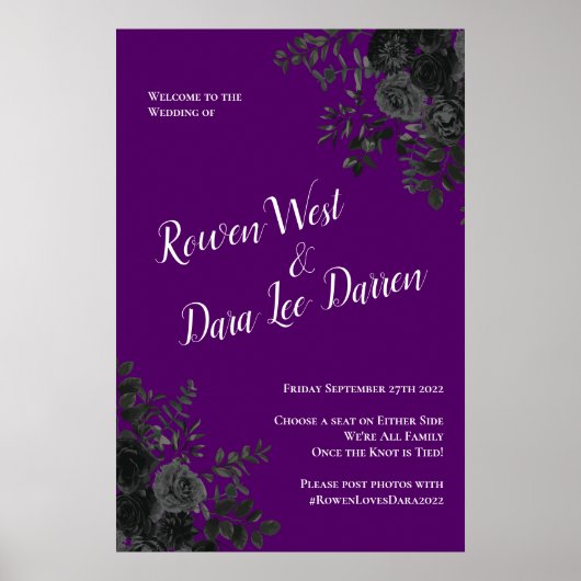 Poster Cérémonie de Mariage gothique Rose violet et noir (Devant)